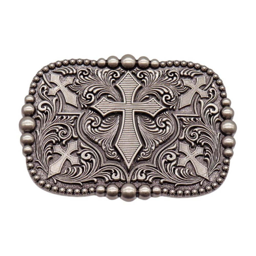 Men Women Western Belt Buckle Rusty Dark Silver Metal Cross Religious Weekend